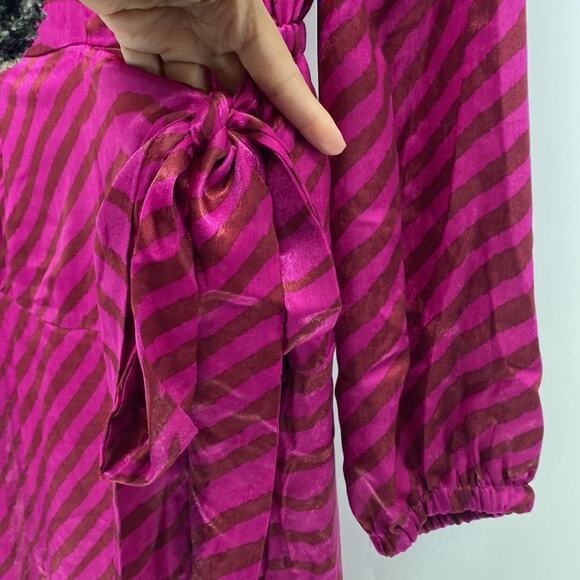 Melloday pink brown zebra print faux wrap puff sleeve midi dress  size s - Picture 7 of 9